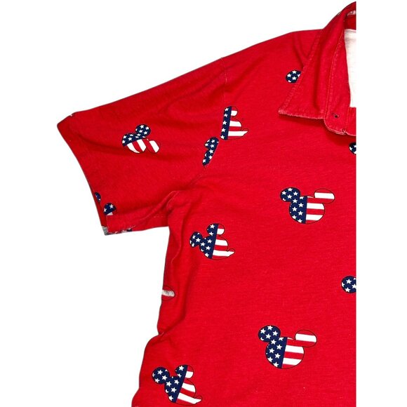 Disney Red Mickey Mouse Patriotic Print Button-Up Romper XL 100% Cotton - Picture 6 of 15